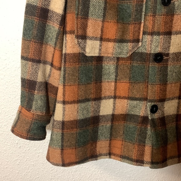VTG 70’s Pendleton Woolen Mills OR Virgin Wool Xl Plaid Shacket Coat Warm Tones - Picture 7 of 17